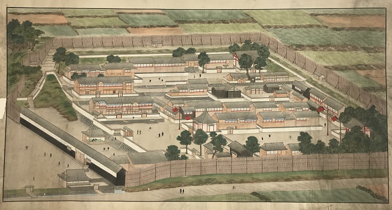 Chinese quarter In Nagasaki around 1825. Painting by Keiga Kawahara, Museum Volkenkunde Steenstraat