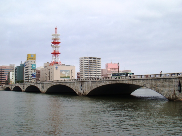 Bandai Bridge, the old styled rock bridge over Shinano River and it is designating as one of the important cultural assets in Japan, Niigata (city).